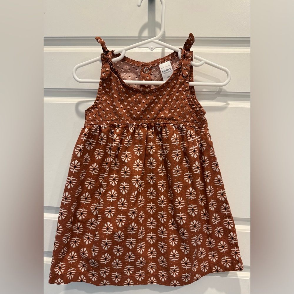 Carter's Toddler Girl Brown Sleeveless Dress with Floral Pattern & Matching Hat